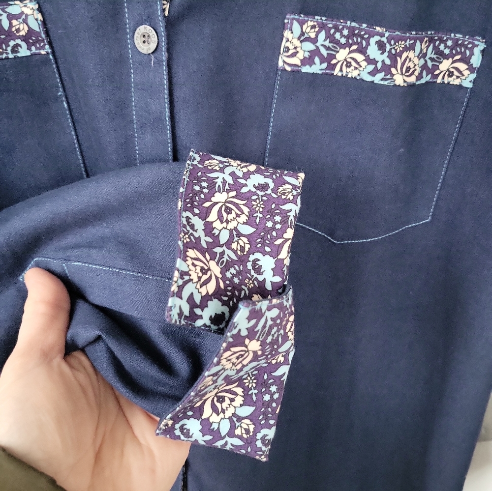 Vintage Koos of Course Navy Blue & Floral Western Shirt Dress L - Picture 5 of 7